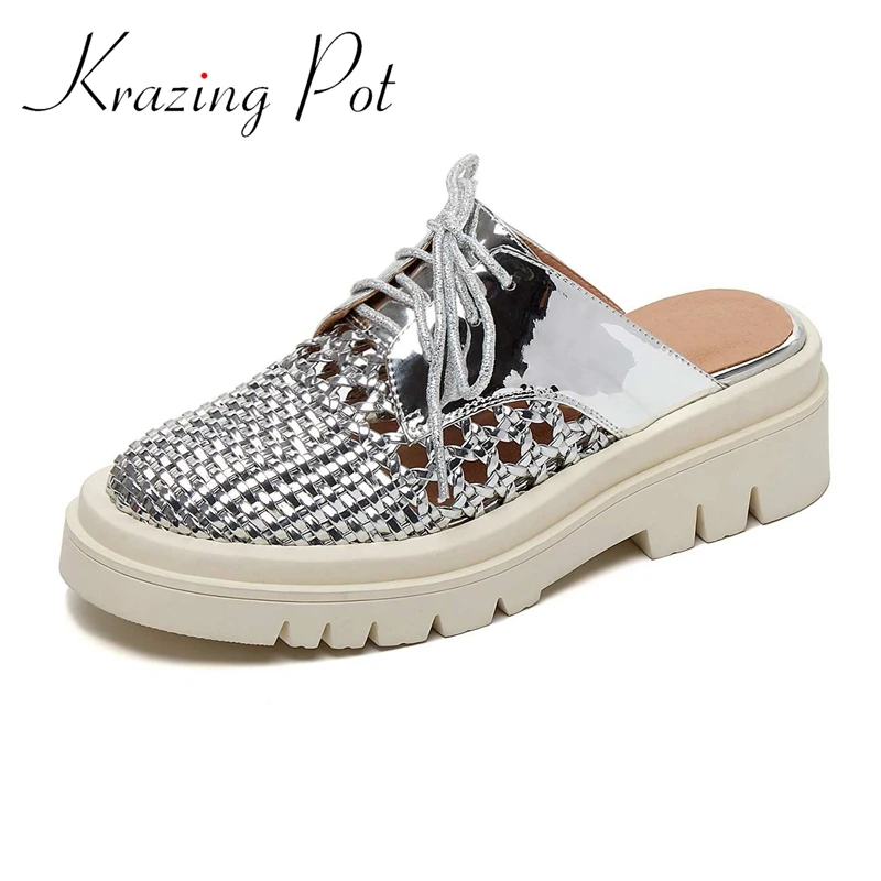 

Мюли Krazing Pot из коровьей кожи в британском школьном стиле, Модные Винтажные базовые туфли в стиле преппи для молодых девушек, без застежки, L75