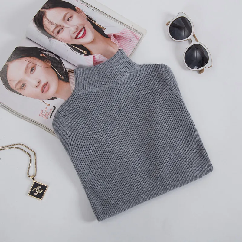 

QRWR 2021 Woman Sweaters Autumn Winter Casual Half Turtleneck Long Sleeve Knitting Female Jumpers Slim Solid Color Soft Sweater