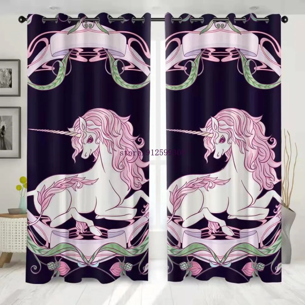 

3D Unicorn Printing Window Curtains High Quality Modern Living Room Decoration Shading Curtain For Girl Bedroom Home Decor