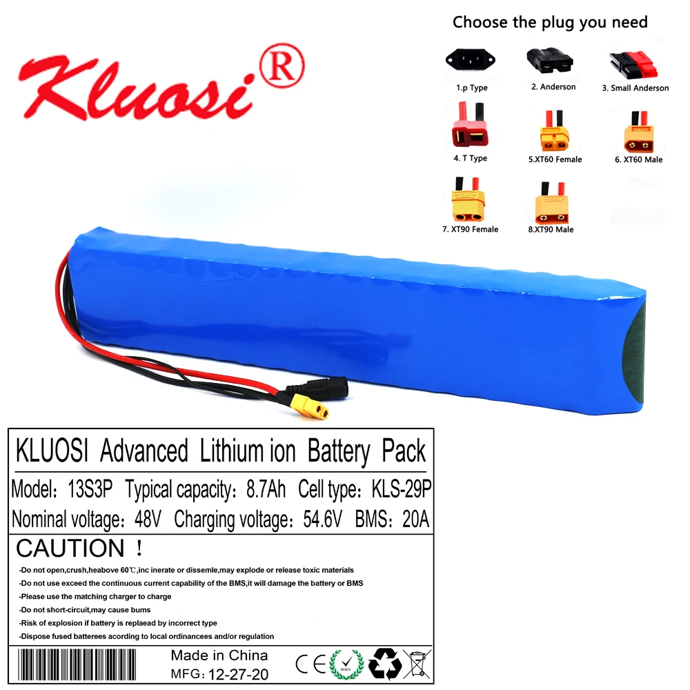 Литиевая аккумуляторная батарея KLUOSI 48 В 250 Ач 8 13S3P 450 Вт 500 750 54 6 в встроенная 20A BMS