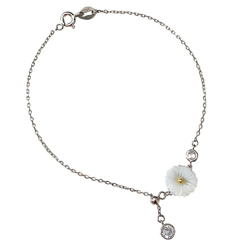 

Real 925 Sterling Silver Anklet For Women Shell Flower Daisy Pull The Beads Chain Leg Fine Jewelry Anklets On Foot Bracelet