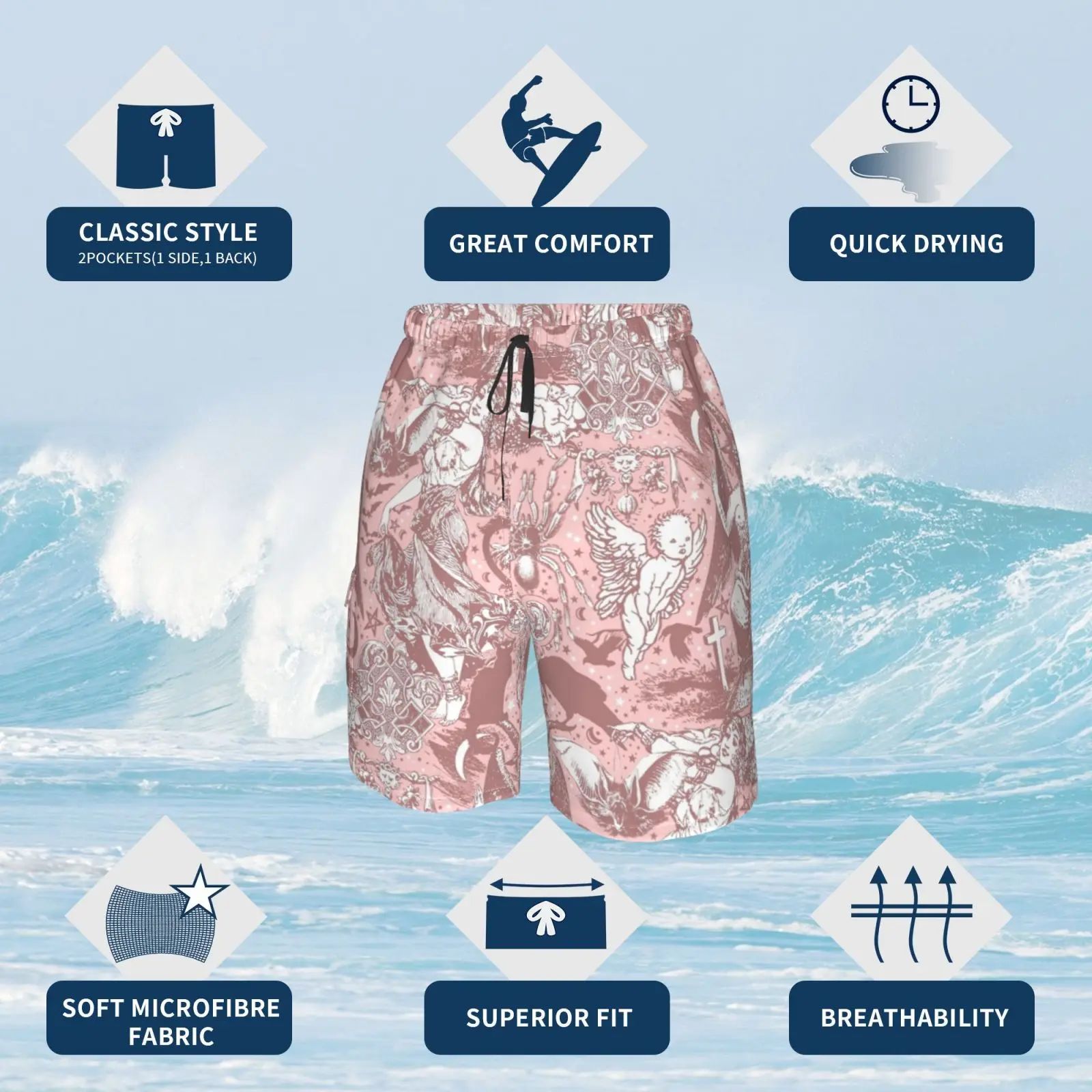 Пляжные шорты Pastel Goth готические мистические Baphomet клоп-книжки с узором лосят