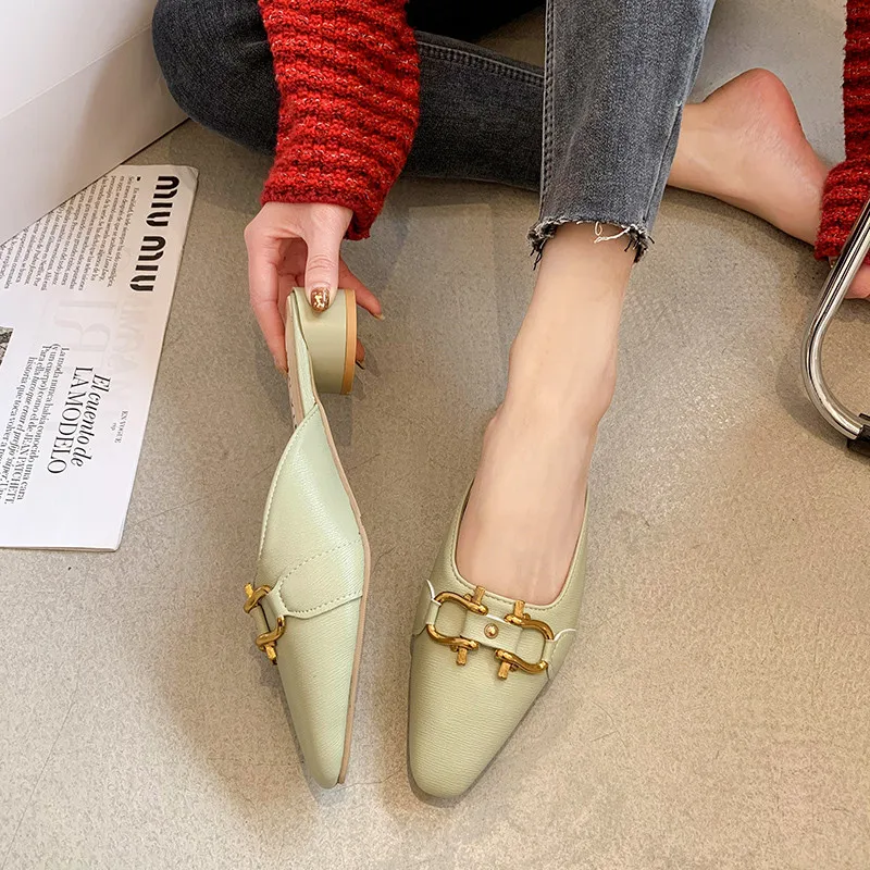 

Loafers Low Cover Toe Shoes Woman 2021 Female Slippers Shallow New Soft Slides Concise Hoof Heels PU Female Shoes Shallow Womens