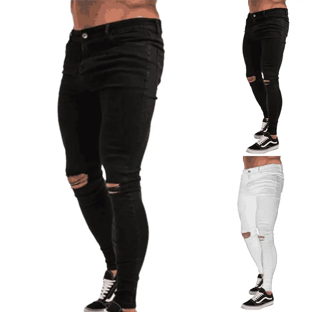 

Ripped Biker Men Jeans Skinny Distressed Denim Pants Slim Fit Long Trousers Mens Clothing