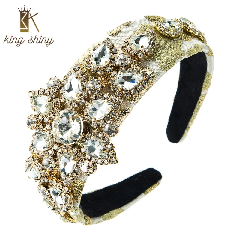 

King Shiny Luxury Baroque Geometric Crystal Headband Gorgeous Sparkly Gemstone Beaded Wide-brimmed Hairband Bridal Wedding Bezel