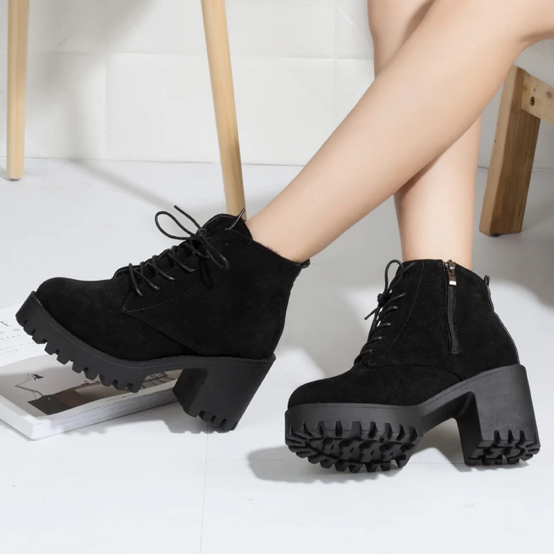 

2021 British style women's shoes thick heel short boots autumn winter high heel Martin boots women frosted leather boots women
