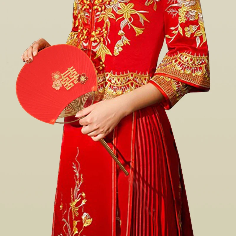 Свадебный веер вышивка красный китайский свадебный сувенир и подарки Hanfu