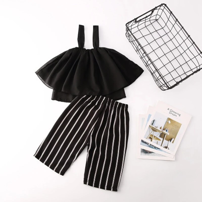 Комплекты летней одежды для девочек Корейский шифоновый топ на бретельках +