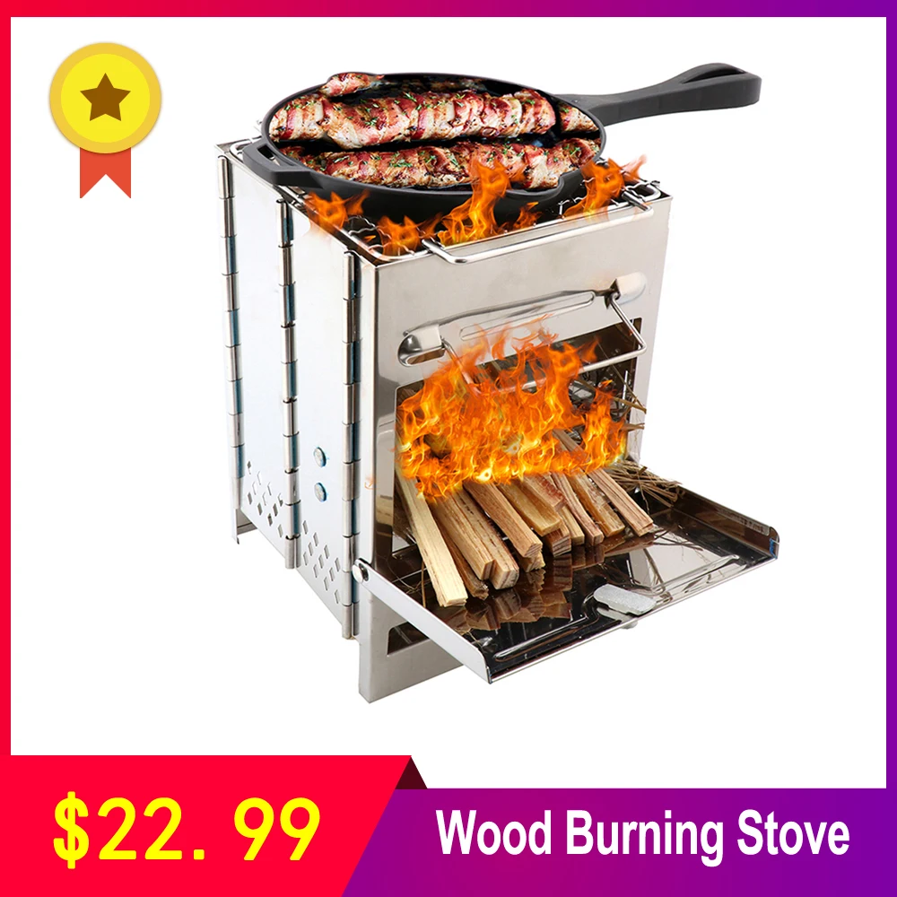 Складная плита из нержавеющей стали для пешего туризма дровяная мини гриль