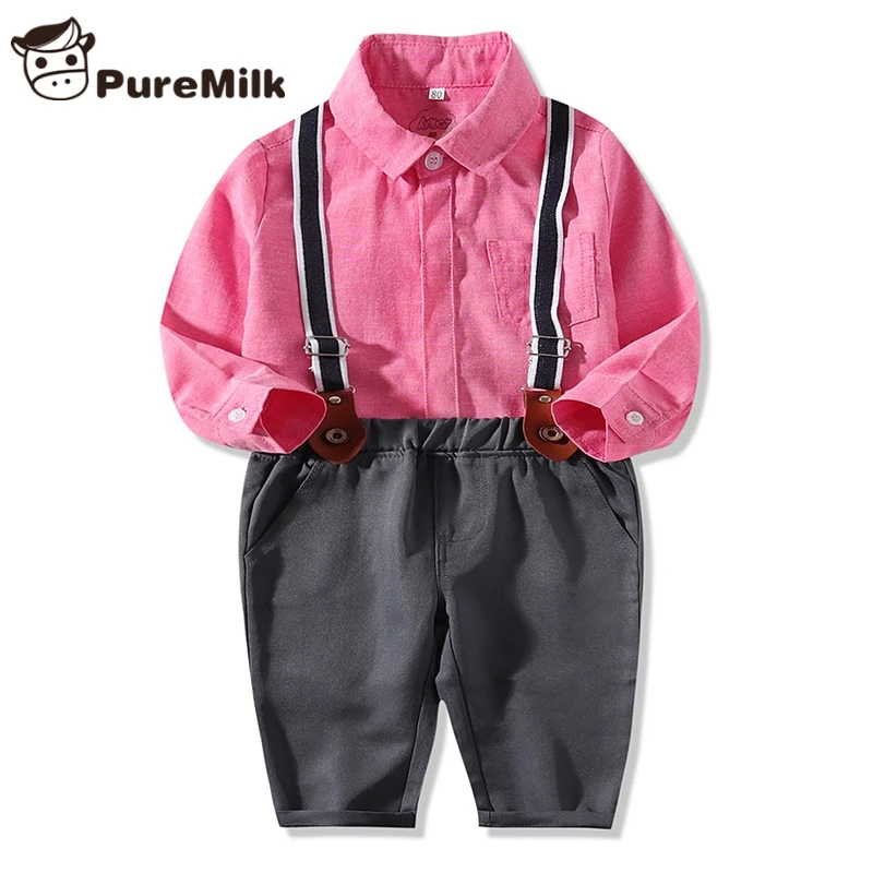 PureMilk/комплект одежды для новорожденных; синяя рубашка; штаны и подтяжки; одежда для малышей
