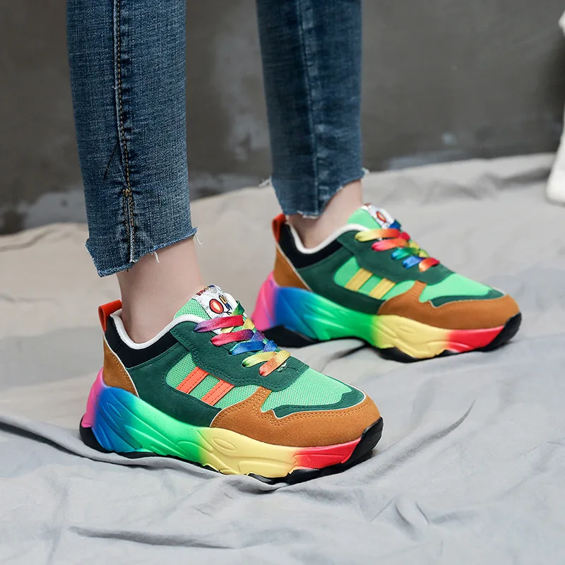 Spring Fashion Rainbow Sport Shoes Womens Trainers Shoes Platform Breathable Sneakers Women Jogging Shoes chaussure femme sport