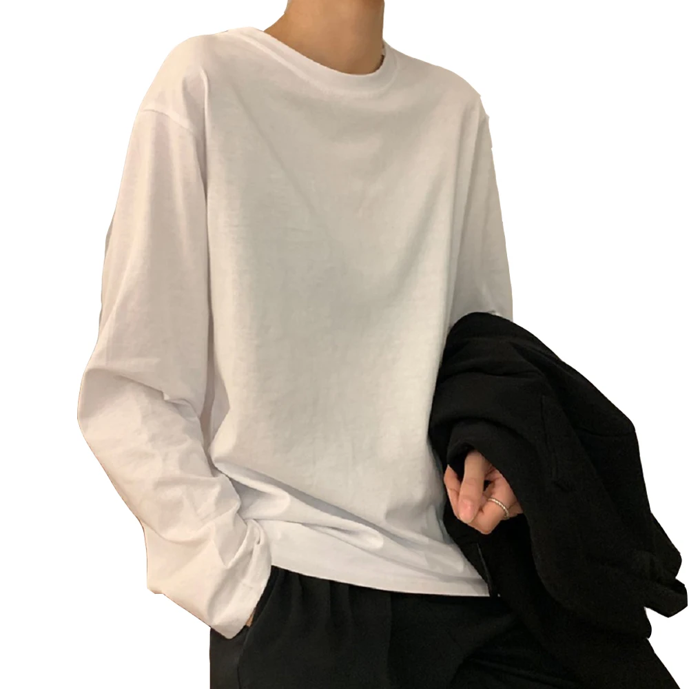 Футболки Простые повседневные с длинным рукавом и круглым вырезом белые женские