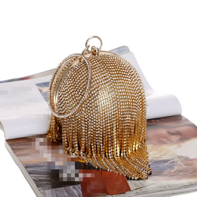 Дизайнерские Стразы с бахромой и бриллиантами вечерние сумки круглой ручкой