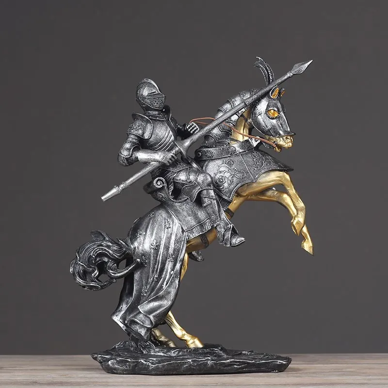Nordic Retro Riding Warrior Art Sculpture Abstract Horse Figurine Resin Art&Craft Home Decoration Opening Gift R2618
