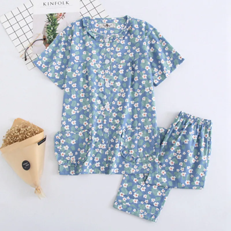 

100% Cotton Pajamas Set Women Mom Casual Cartoon Pyjamas 2Piece/Set Short Sleeve Shirt Big Size Home Mom Sleepwear