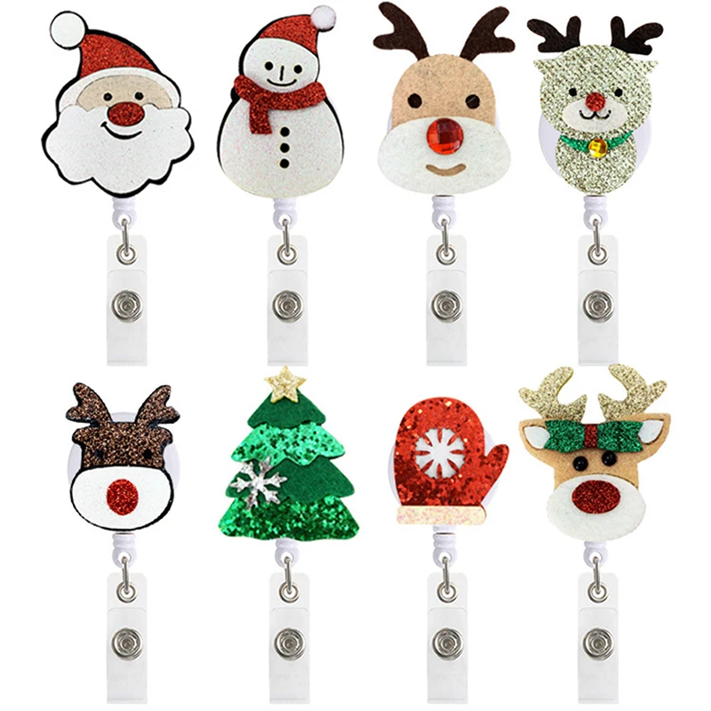 

1pcs Christmas Retractable Badge Reel Clip Students Doctor ID Card Felt Holder Clip Christmas Decoration Clip