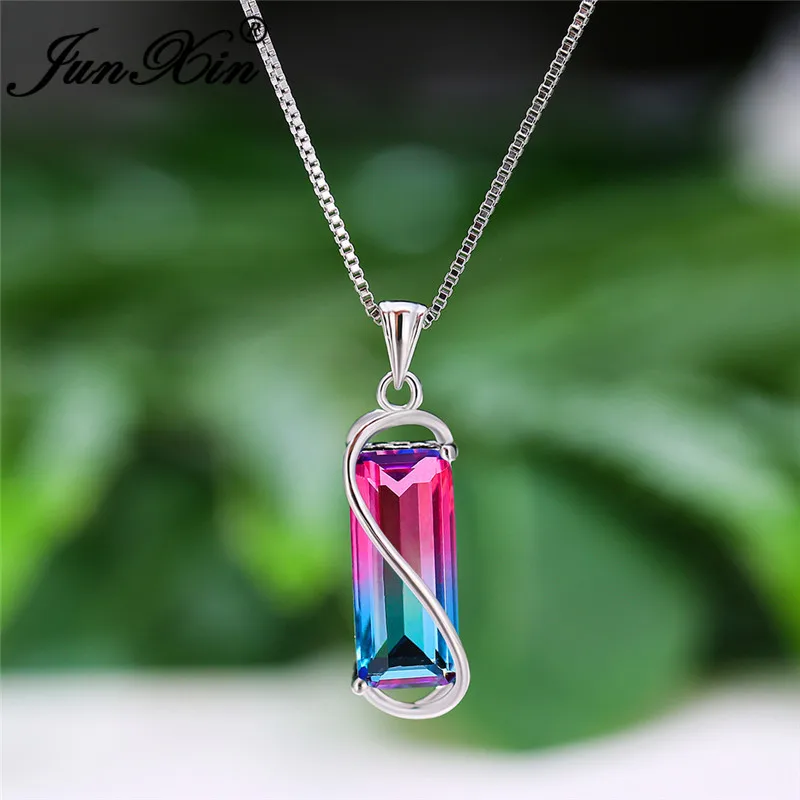 Mystic Радужный огонь Кристалл прямоугольный камень кулон ожерелья для женщин