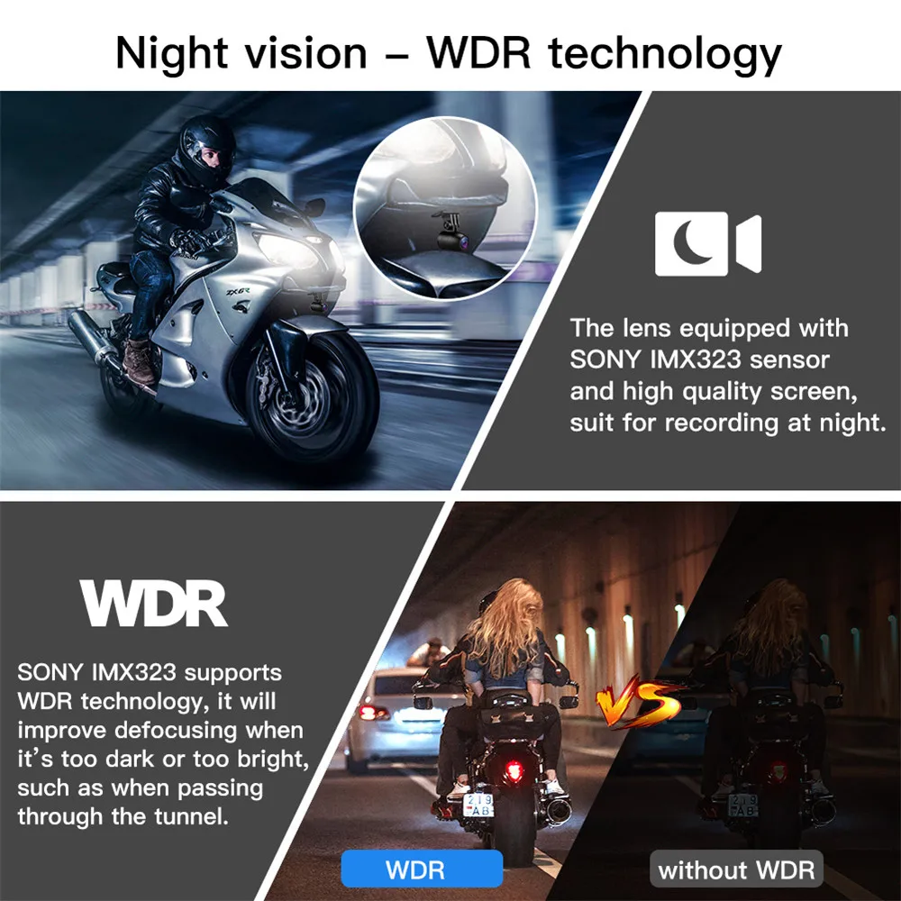 Blueskysea B1M мотоциклетная WiFi камера с двумя видеорегистраторами HD 1080P Sony IMX 323 12 Мбит/с