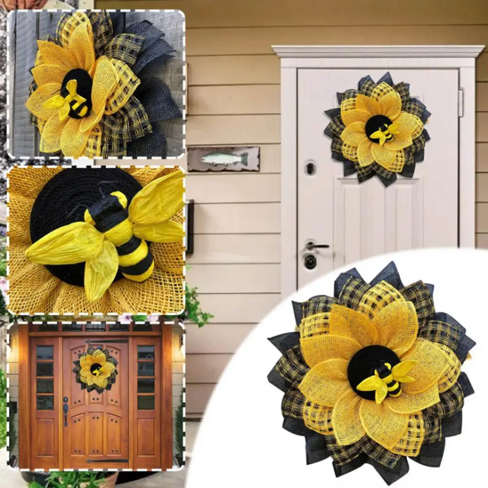 

Simulation Sunflower Flower Bee Garland Decorative Wall Hanging Small Wreath Window Decoration For Front Door Yellow 2021 New