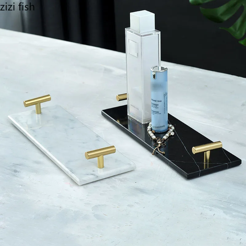 Декоративные подносы из натурального мрамора с золотой ручкой полка для ванной