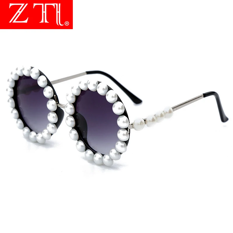 ZT Круглые Солнцезащитные очки с жемчугом Женские винтажные маленькие оправы