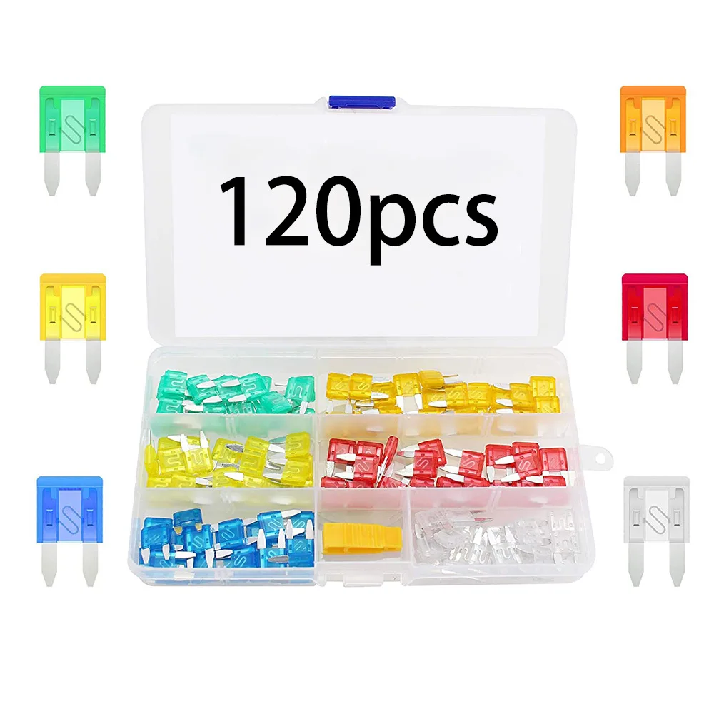 

120pcs Boxed Small Mini Car Fuse Set Blade Type Aluminum Blade 5A 10A 15A 20A 25A 30A Amp With Box Clip Truck Automotive Fuses