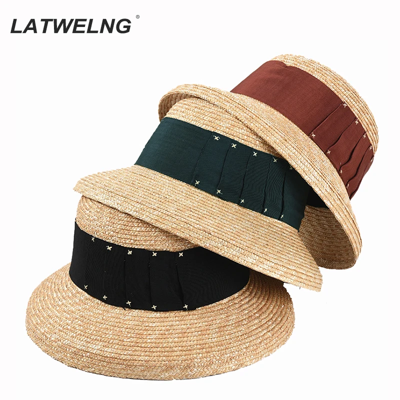 Высокое качество ручной работы шляпа из натуральной соломы для женщин Летние