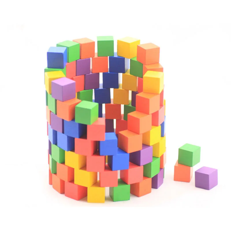 Wooden Toys 100psc Square Color Mathematics Teaching Aid 2cm Kids Baby Enlightenment educational cube Blocks Toy Gifts | Игрушки и хобби