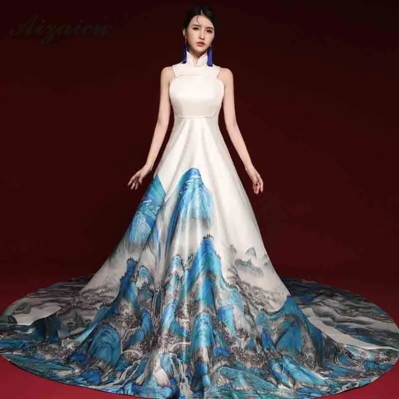 2019 новое шоу на сцене Длинные Cheongsam современный Nation Wind/хост Qi Pao Для женщин
