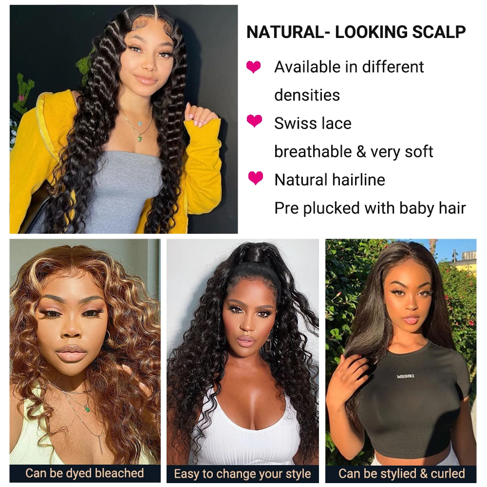 Бразильский Свободный парик с глубокой волной 13x4 на сетке спереди вьющиеся