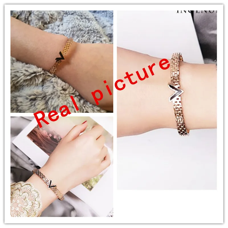 Женская бижутерия черный эмалированный браслет с буквой V для женщин и мужчин