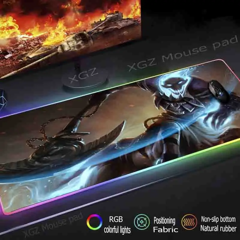 

Большой коврик для мыши XGZ RGB с черным замком и анимированным синим пламенем, пользовательский коврик для компьютерного стола, резиновый нес...