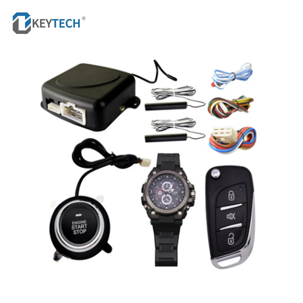 

OkeyTech 433Mhz 12V Watch Control Car Alarm System Smart Car Key Keyless Entry System Remote Engine Start Push Button Start Stop