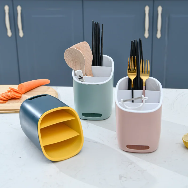 

Kitchen Cultery Holder Plastic Chopsticks Double-layer Drain Rack Spoon Fork Knife Tableware Storage Box Kitchen Accessories