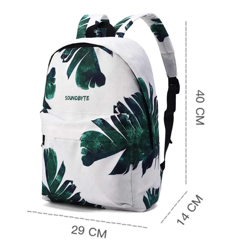 

High Quality Canvas Women Backpack College School Green Leaf Printing Female Daily Laptop Bagpack for Girls Bookbag