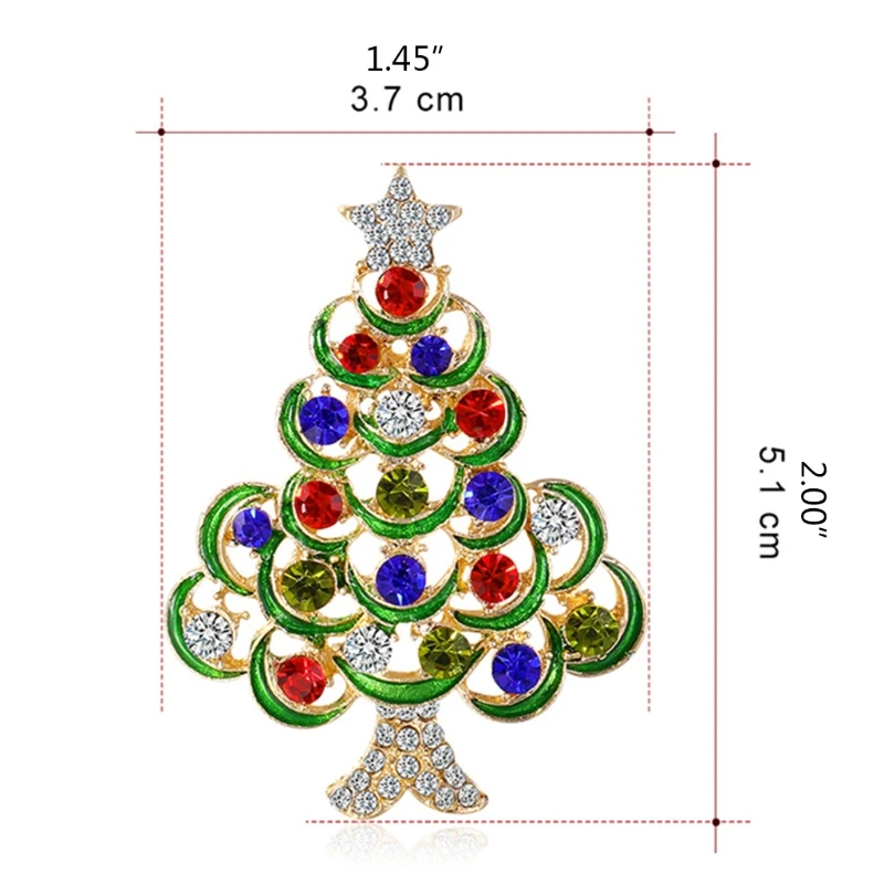 

N58F Vintage Christmas Tree Brooches Retro Colored Rhinestone Brooch Pin Cloth Corsage Christmas Decorative Accessories
