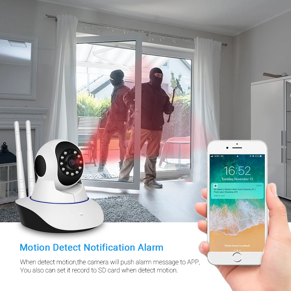 Купить Умная PTZ Wi-Fi камера Hamrolte HD 3 Мп, двухстороннее аудио, обнаружение движения, удаленный доступ, Радионяня, Onvif Беспроводная камера ICSEE