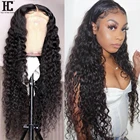 Парик из натуральных волос крупными волнами, предварительно выщипанные отбеленные узлы, Реми, 13x1, 4x4, парик с сеткой, бразильский парик с глубокими волнами, 150%