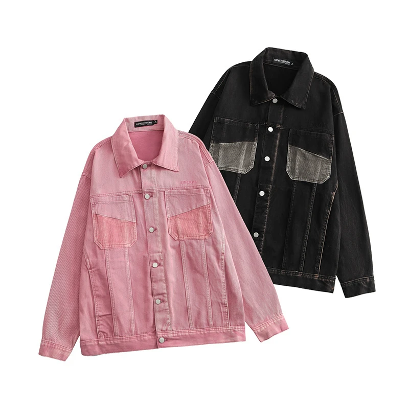 Коллекция осень-зима 2021 розовая джинсовая куртка в стиле бойфренда женская