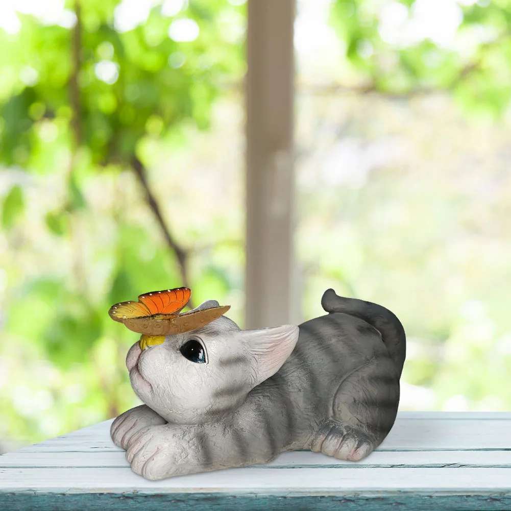 

Милый светодиодный светильник на солнечной батарее, скульптура в виде кошки и бабочки, украшение для дома и сада, декоративные уличные ламп...