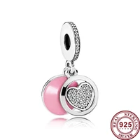 100 925 sterling silver charm pink enamel heart of loyalty pendant fit pandora women bracelet necklace diy jewelry