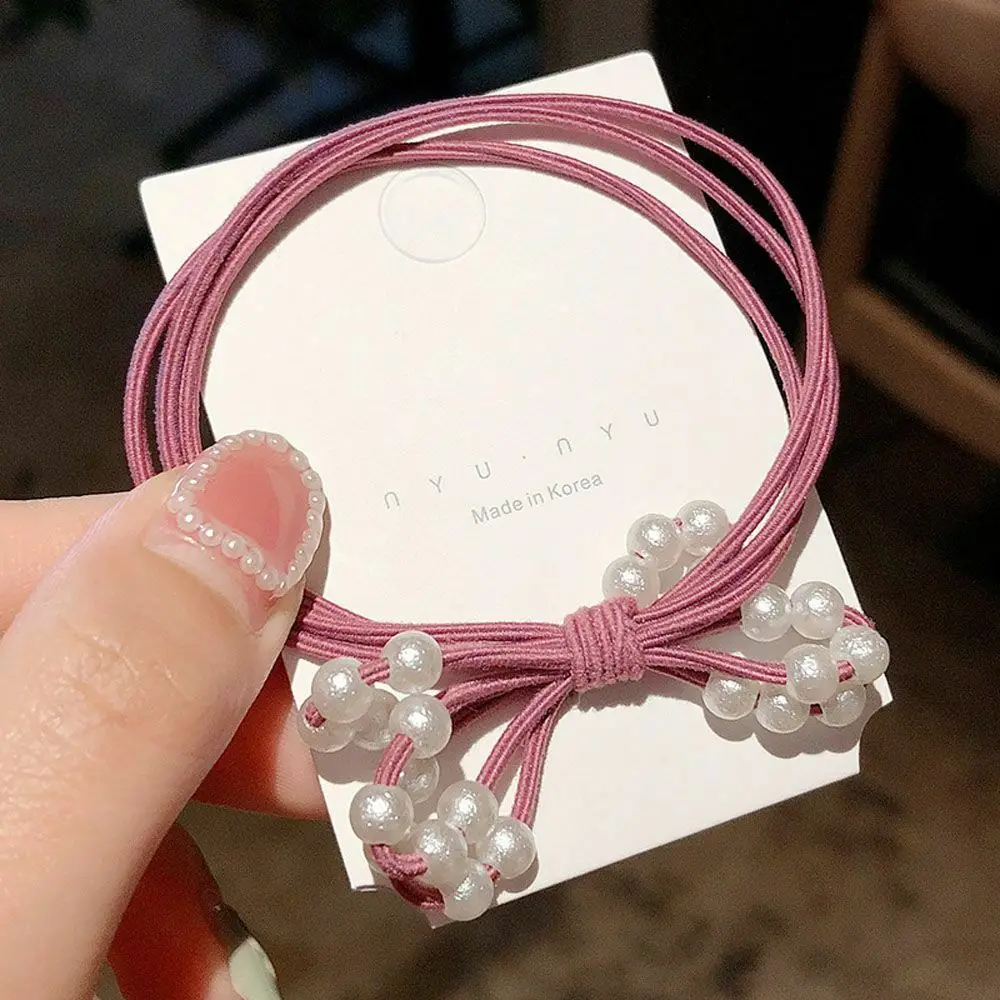 rose 1 шт., винтажные кольца для девочек, головные уборы с жемчугом Ручная работа, имитация жемчуга, резинка, аксессуары, эластичная резинка для волос - Цвет: rose