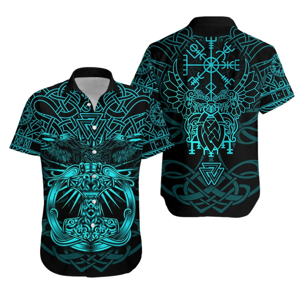 2021 Summer Fashion Short sleeve Shirts Viking Mjolnir Raven Red 3D Printed Hawaiian Shirt Mens Harajuku Casual Shirt