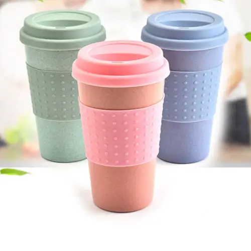 300ML Nature Wheat Straw Coffee Cup Travel Mug Leak Proof With Lid Hot Solid Color Mugs Cover Band Water Bottle |