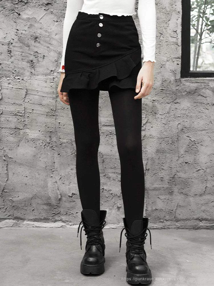 Панк рейв Девушка Кнопка Fly Falbala мини юбки Повседневная модная черная женская