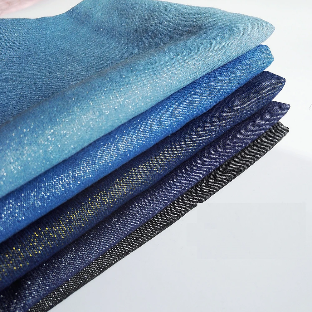 Fashion Demin Fabric With Lurex For DIY Dress Clothing Accessories Shiny Metallic Blue Jeans Fabric Tissu telas
