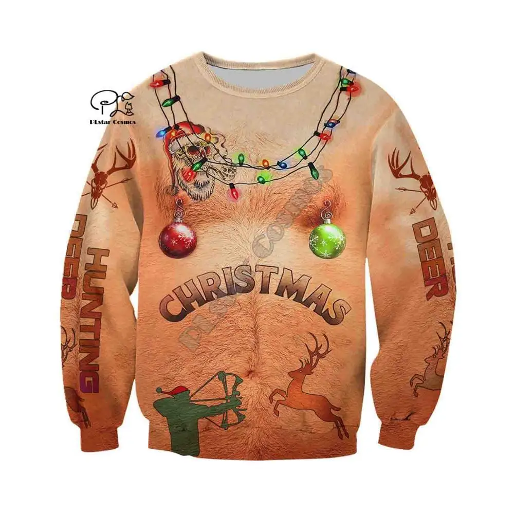 

PLstar Cosmos 3DPrint Merry Christmas Santa Claus Hunting Elk Deer Harajuku Streetwear Funny Casual Hoodies/Sweatshirt/Jacket-c1