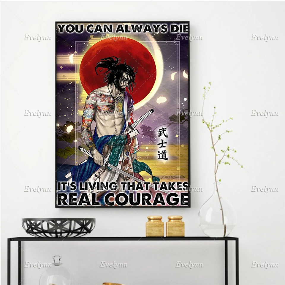 

Samurai Japanese Style Poster Tattoo Samurai You Can Always Die Home Decor Prints Wall Art Canvas Unique Gift Floating Frame