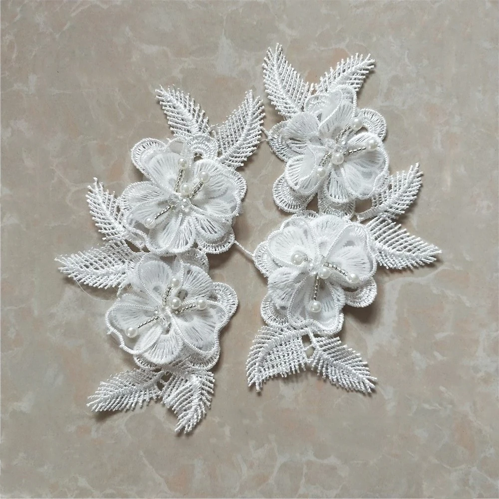 Белая аппликация из красного кружева Venise с кружевной отделкой ручная вышивка