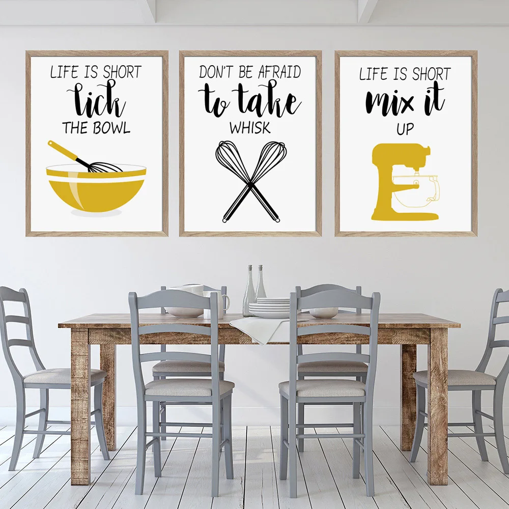 

Yellow Funny Kitchen Quotes Prints Egg Beater Nordic Posters And Prints Wall Art Canvas Painting Wall Pictures for Kitchen Decor